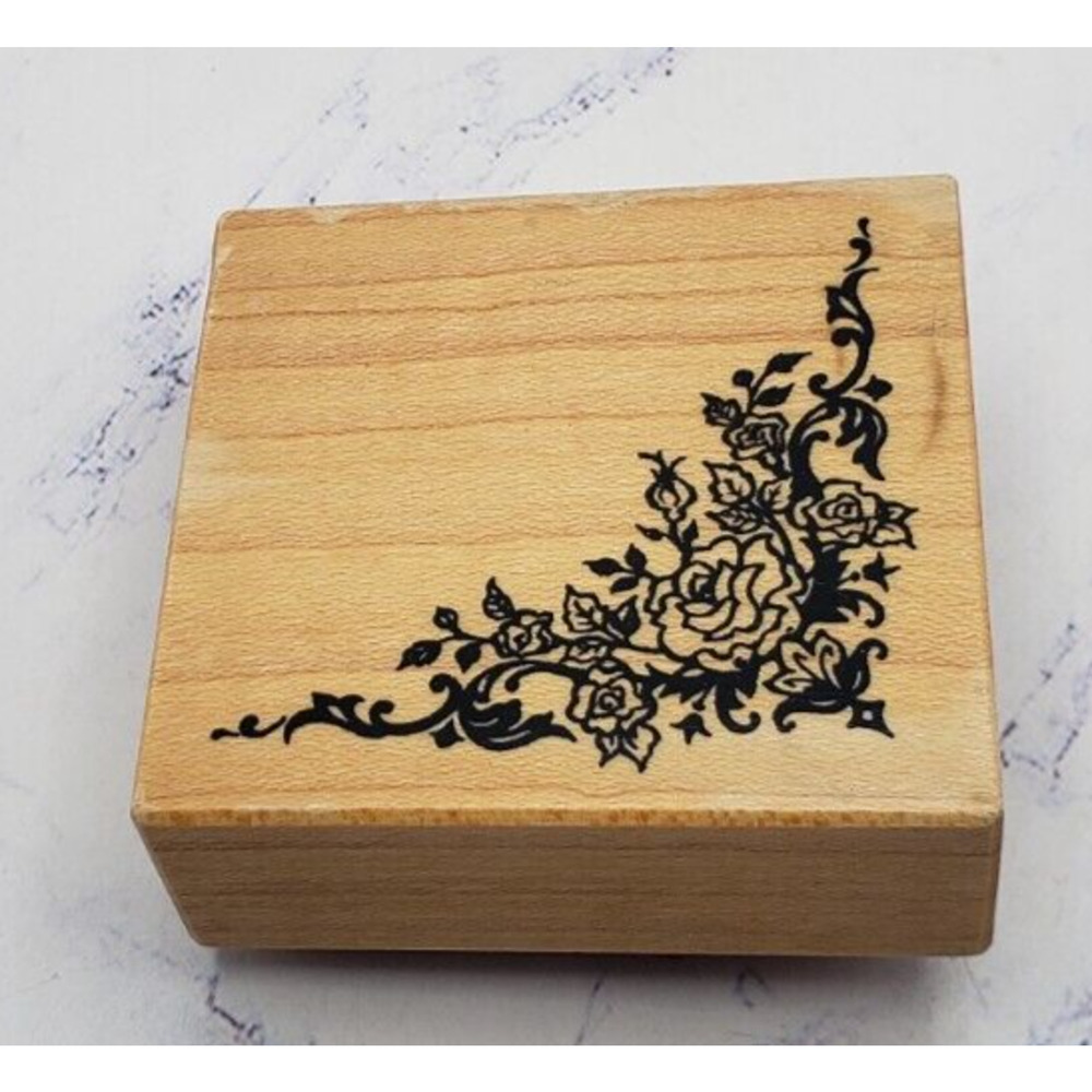 Pretty Rose Vine Corner PSX Wood Mounted Rubber Stamp E-1988